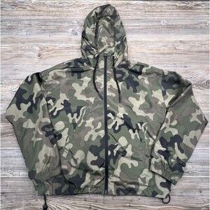Garage Womens Camouflage Camo Print Lightweight Hooded Windbreaker Jacket Size S